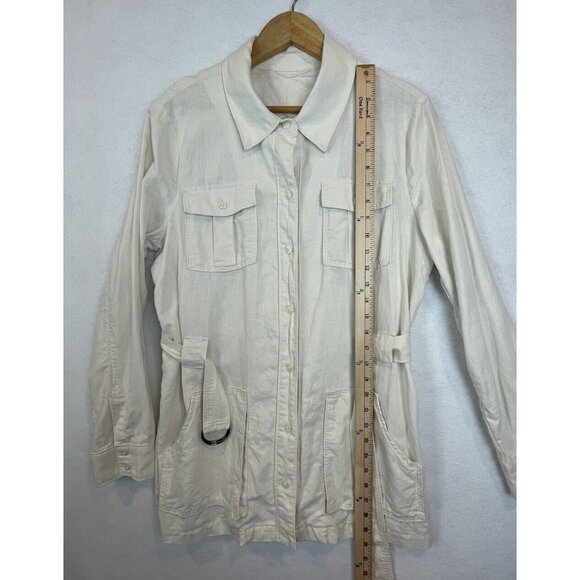 Belted Utility Jacket Women's Pleated Pocket Neutral Beige Size M? - Picture 7 of 7